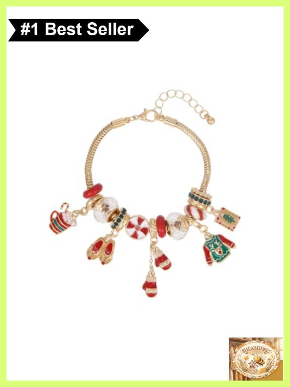 Christmas Snake Chain Charm Bracelet Gold Plated Adjustable